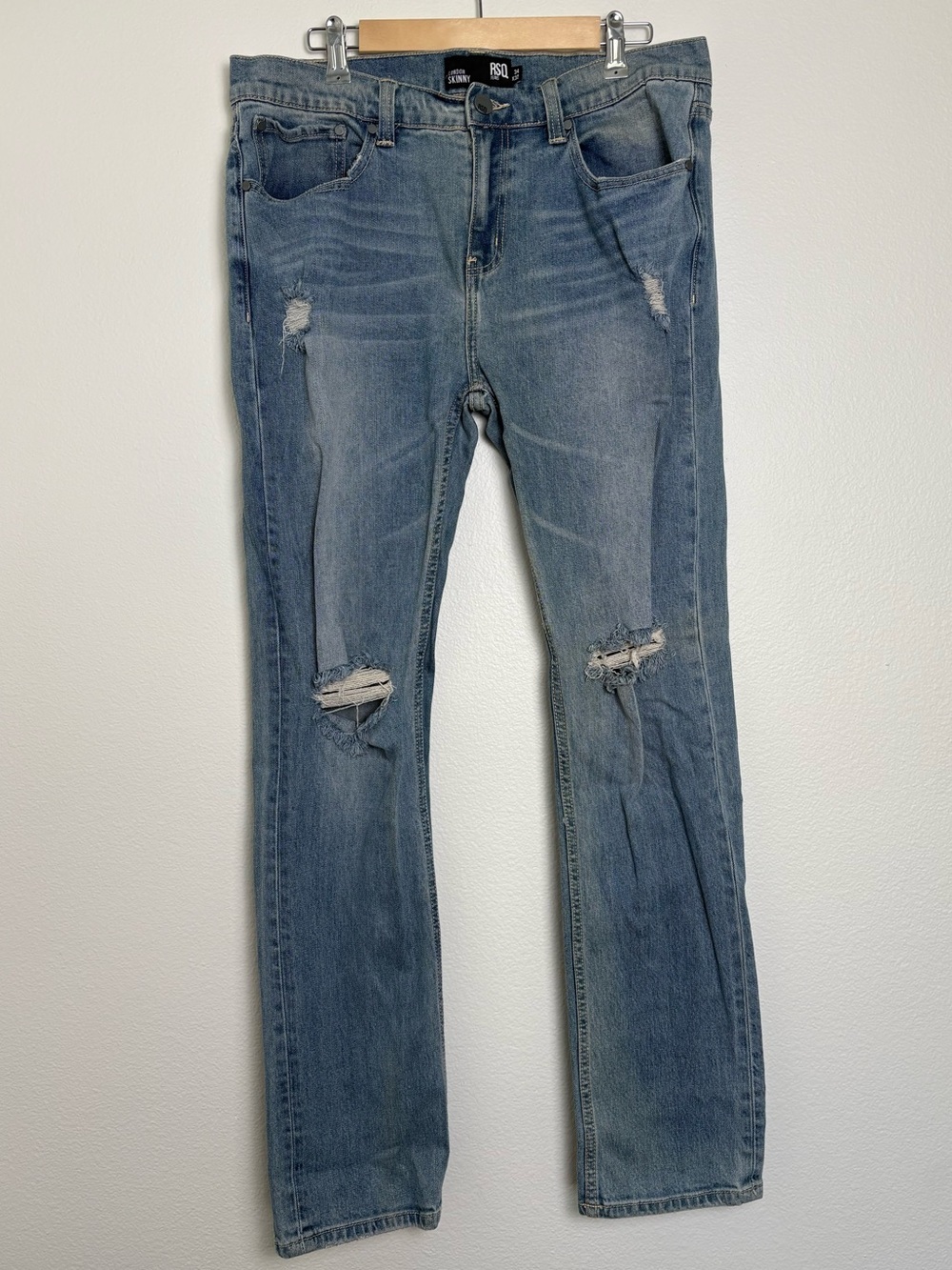 RSQ London Skinny Medium Blue Distressed Mens Jeans 34×32